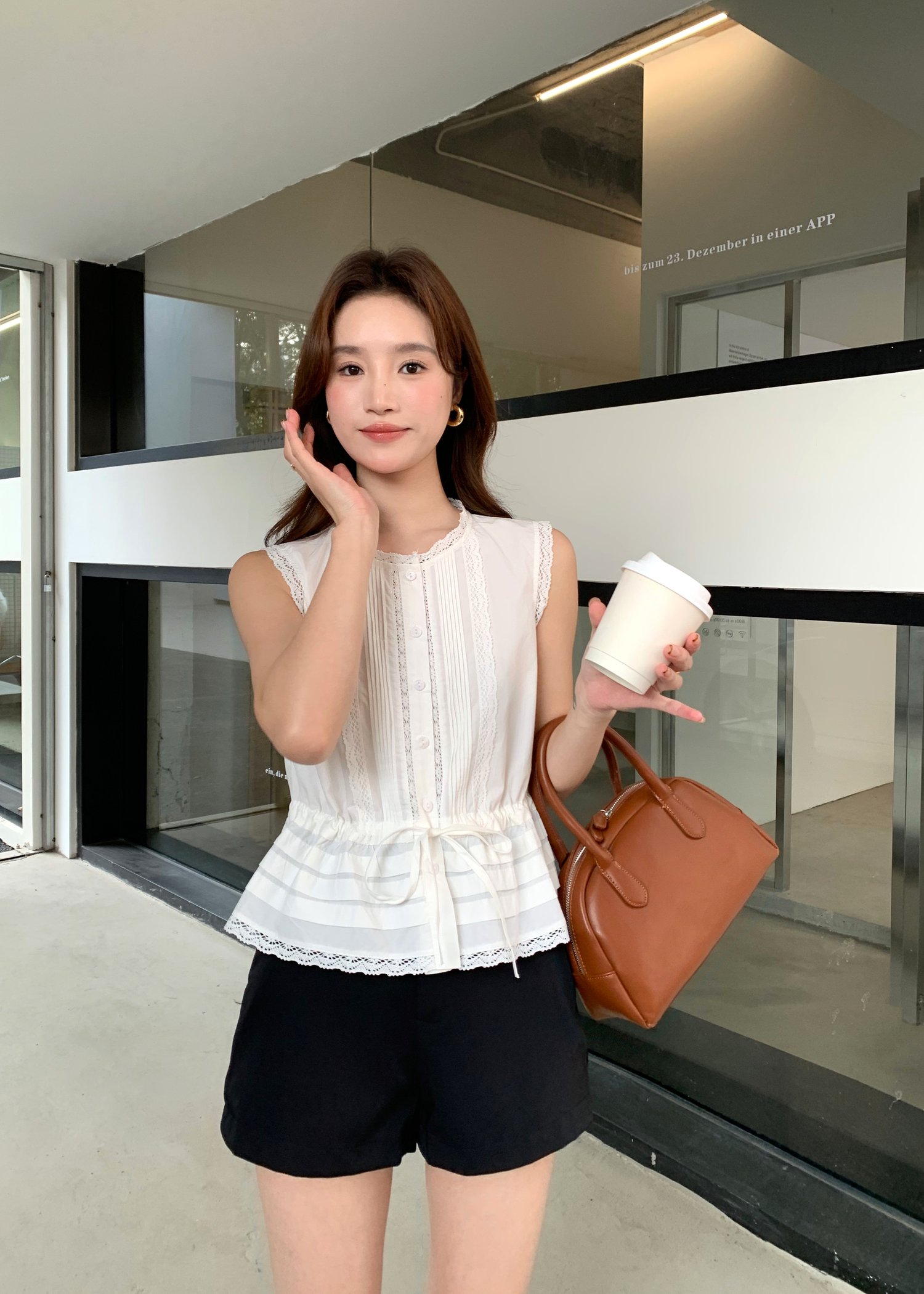 Arine Lacey Pleated Blouse in White