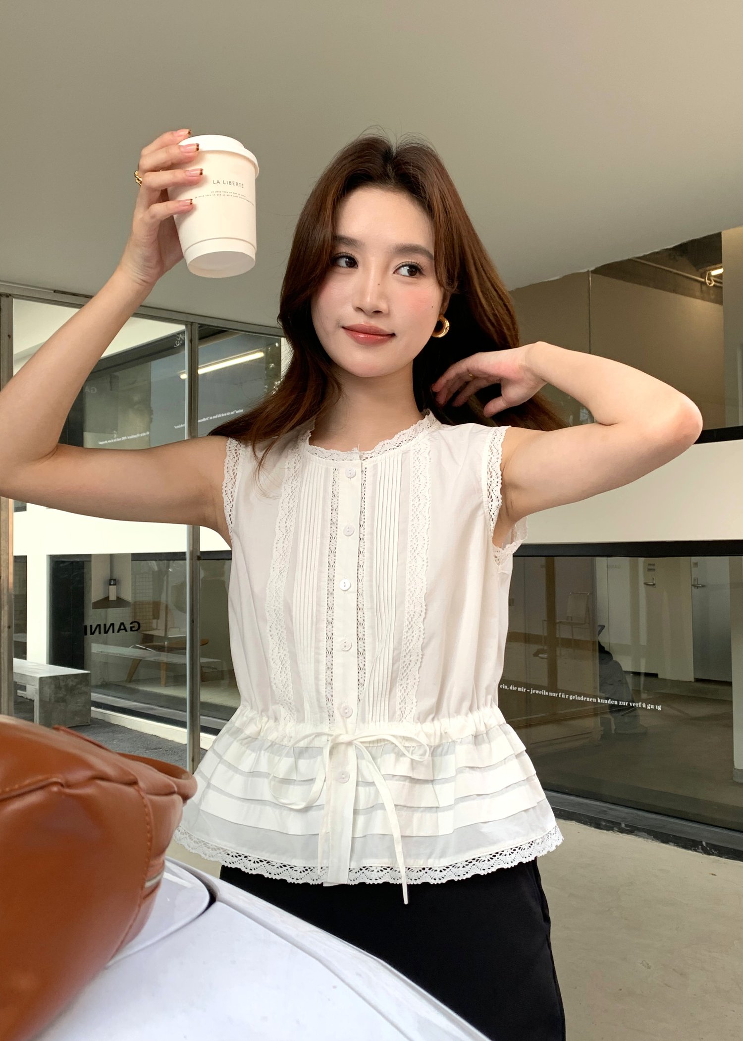 Arine Lacey Pleated Blouse in White