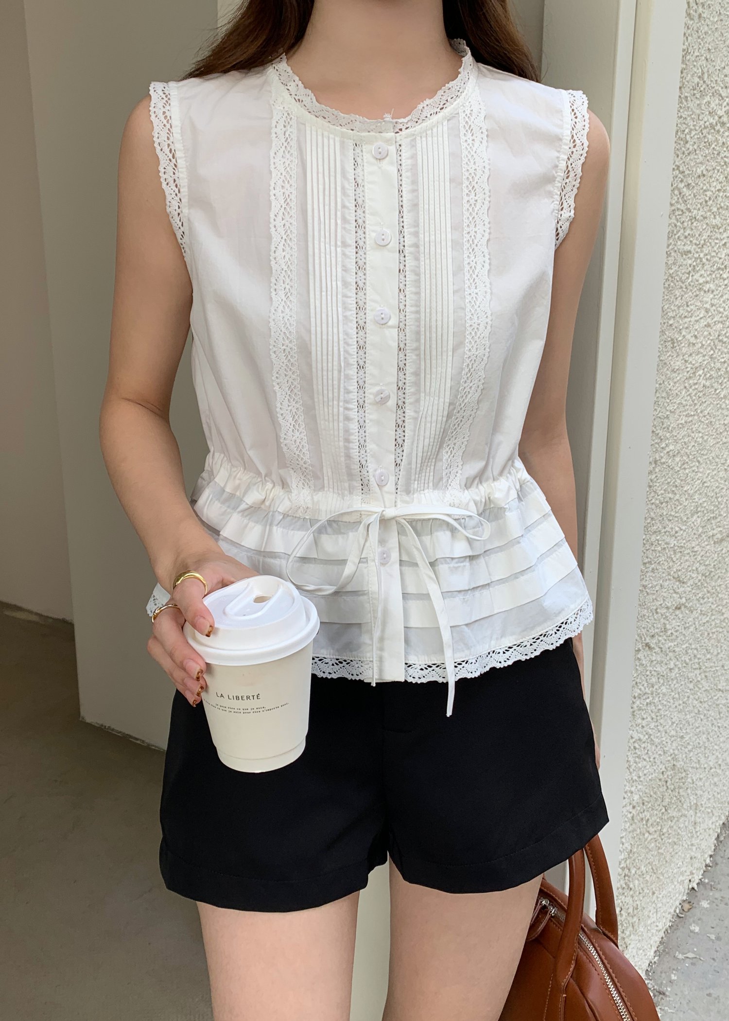 Arine Lacey Pleated Blouse in White