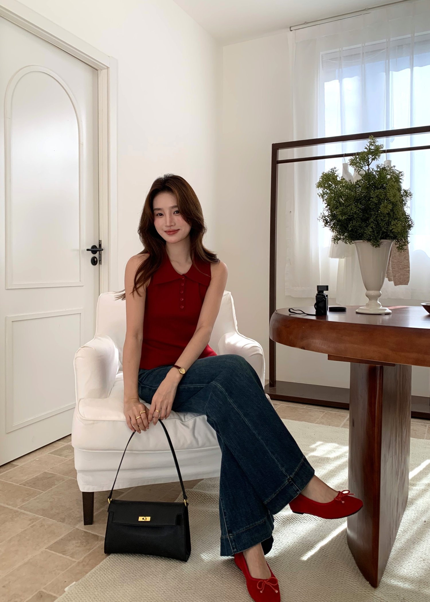 Nera Cami Knit Top in Maroon