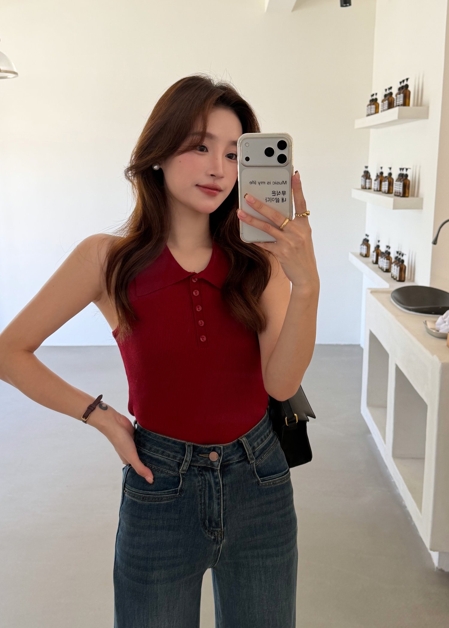 Nera Cami Knit Top in Maroon