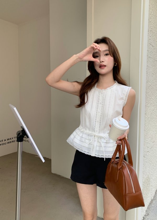 Arine Lacey Pleated Blouse in White