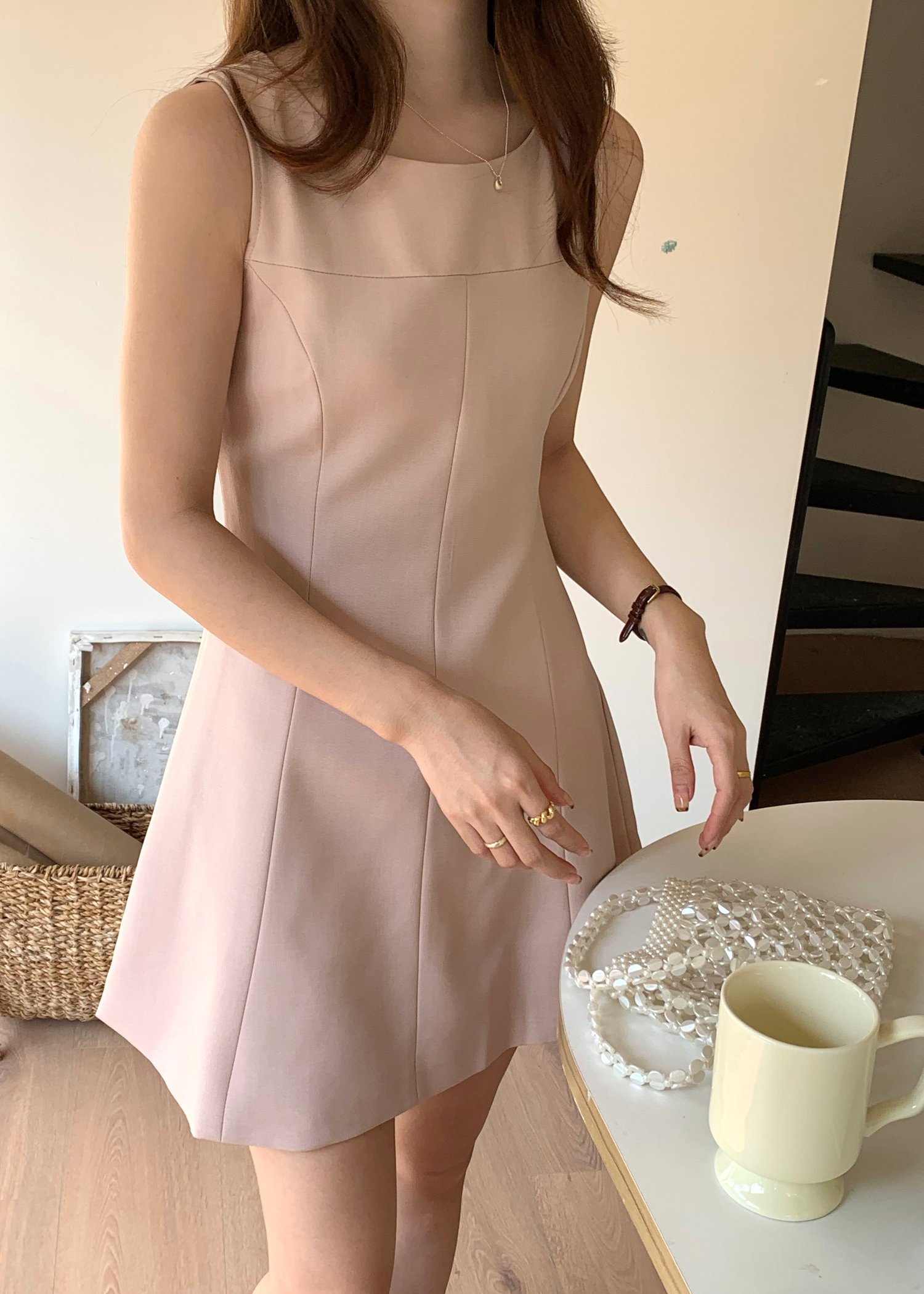 Grace A-line Mini Dress in Nude Pink