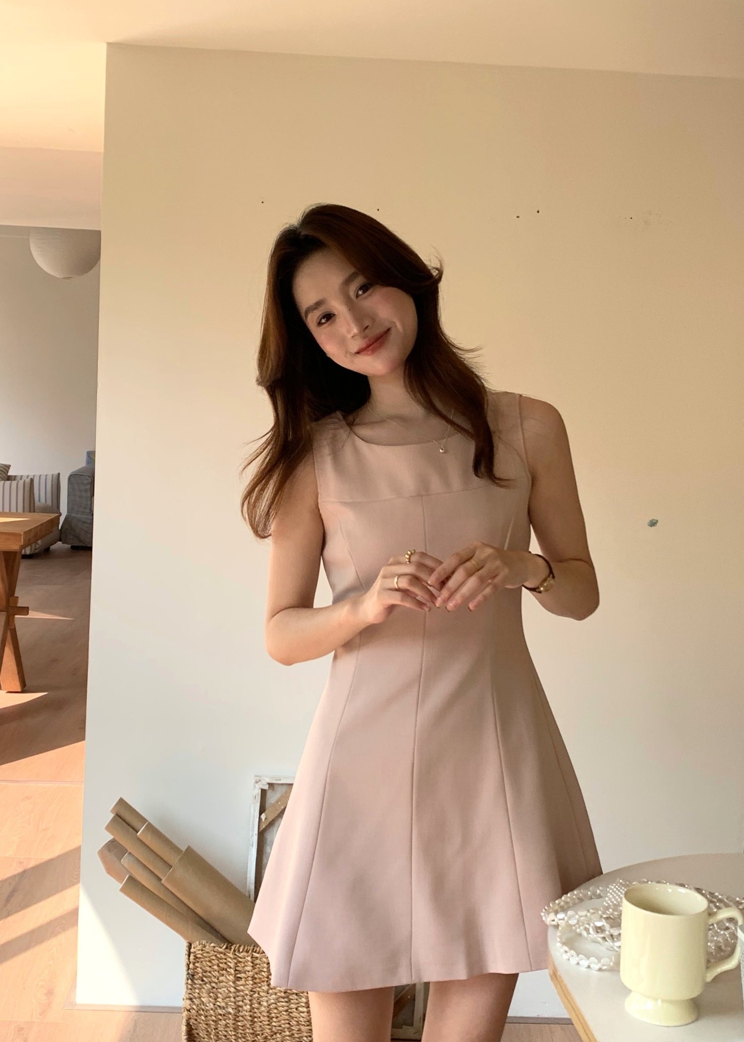 Grace A-line Mini Dress in Nude Pink