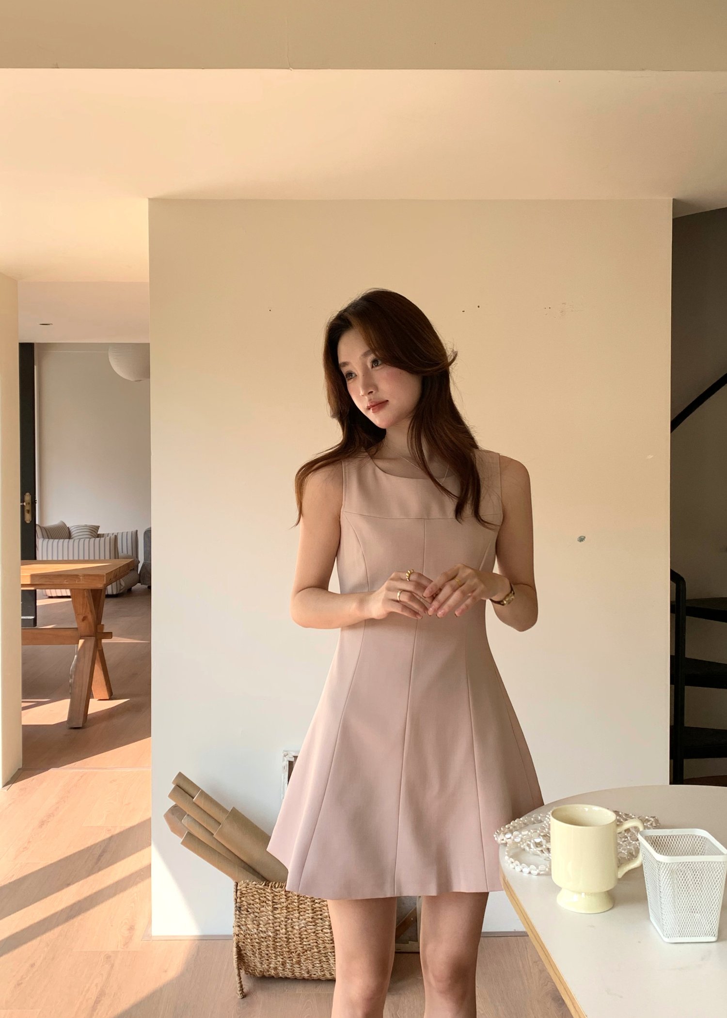Grace A-line Mini Dress in Nude Pink