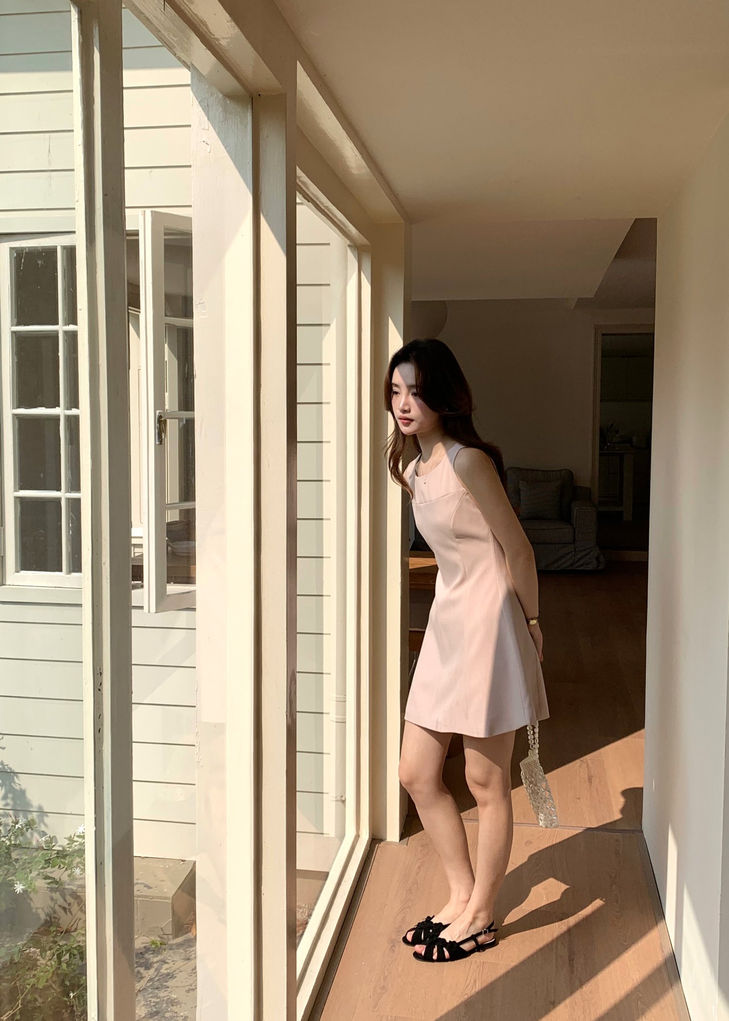 Grace A-line Mini Dress in Nude Pink