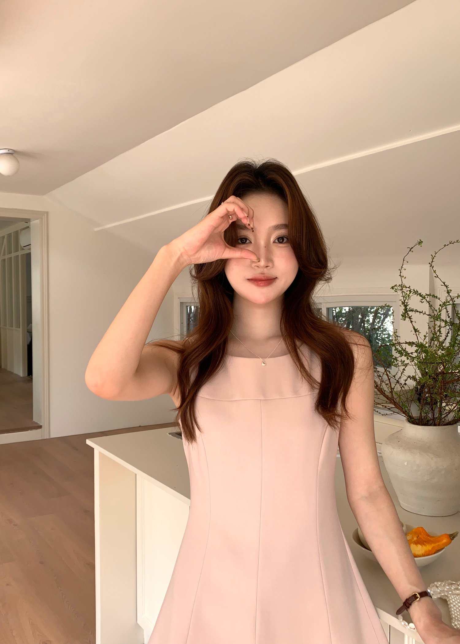 Grace A-line Mini Dress in Nude Pink