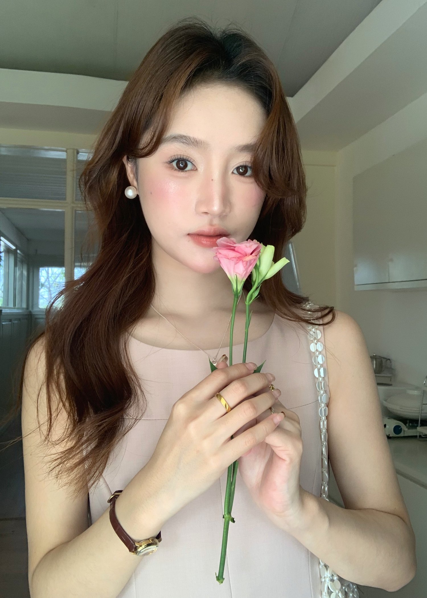 Grace A-line Mini Dress in Nude Pink