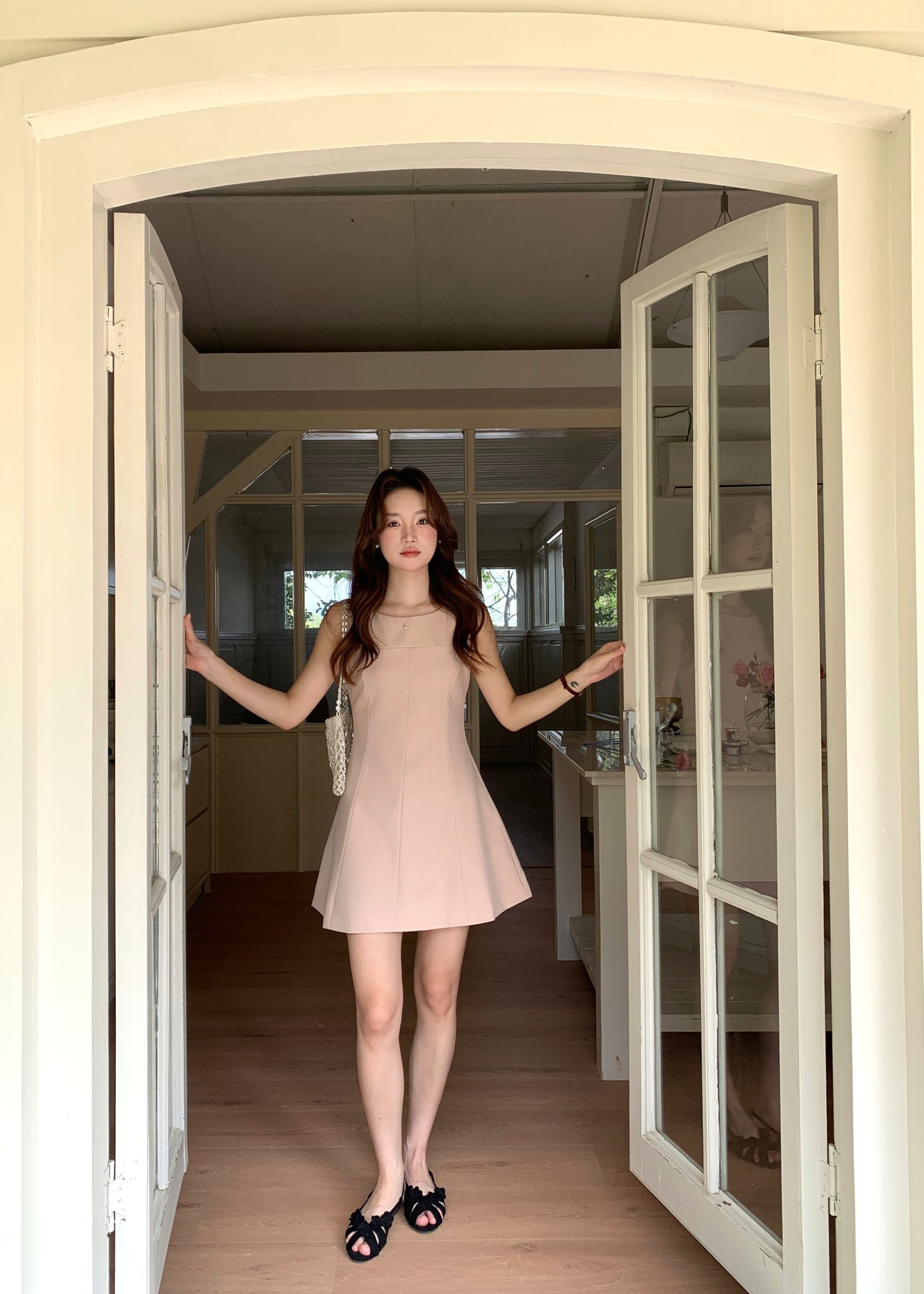 Grace A-line Mini Dress in Nude Pink
