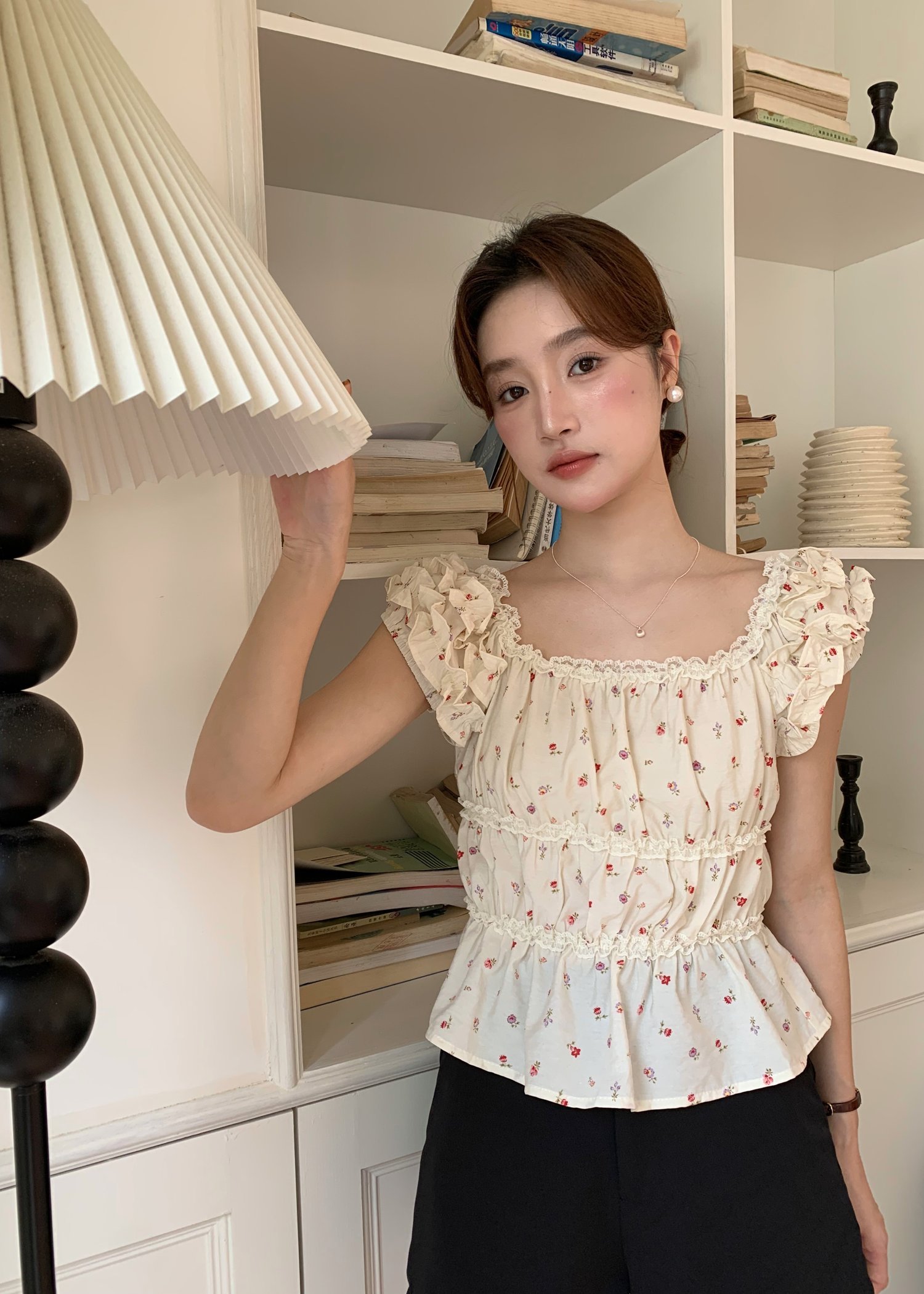 Mona Lacey Floral Top in Milk