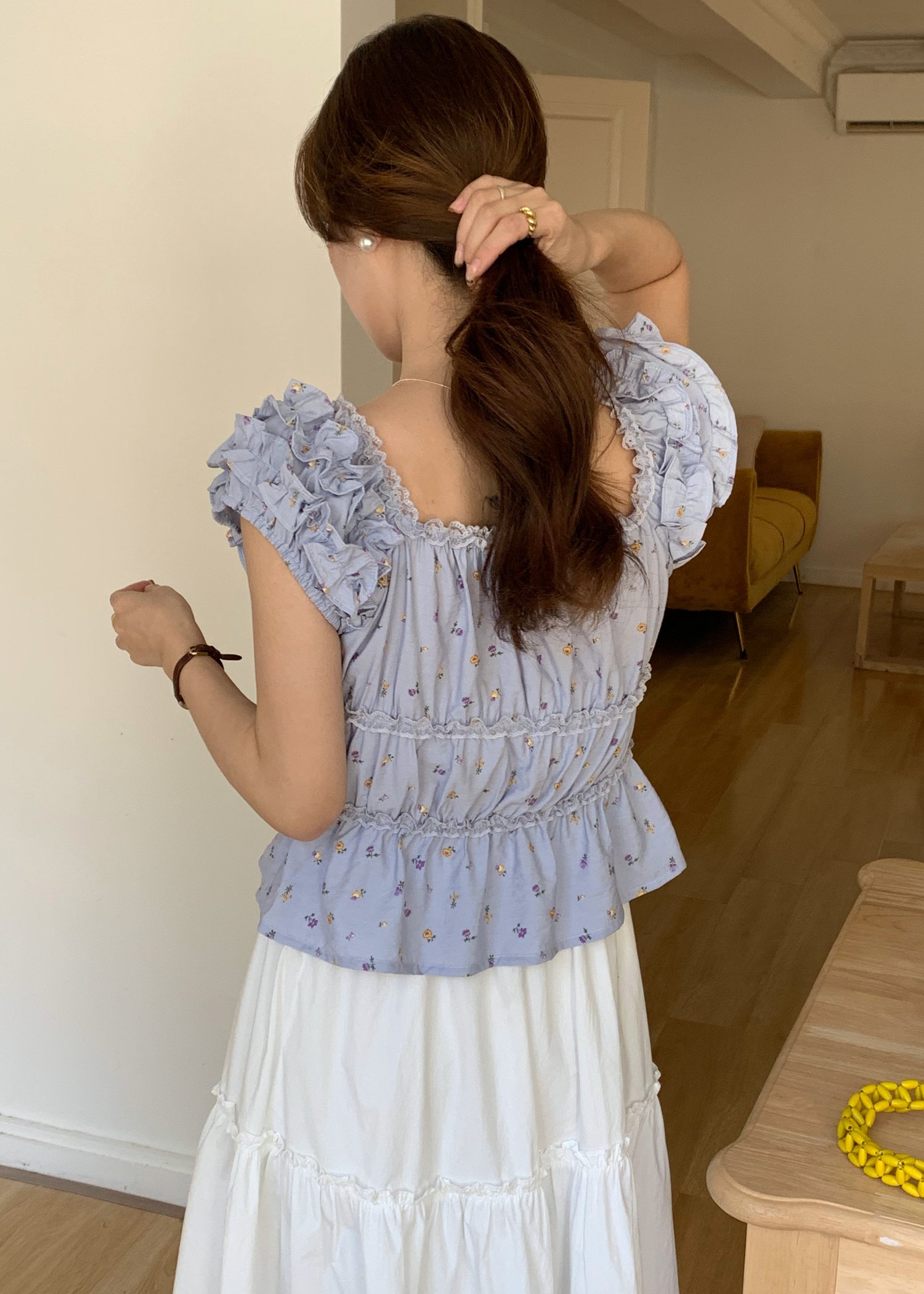 Mona Lacey Floral Top in Periwinkle