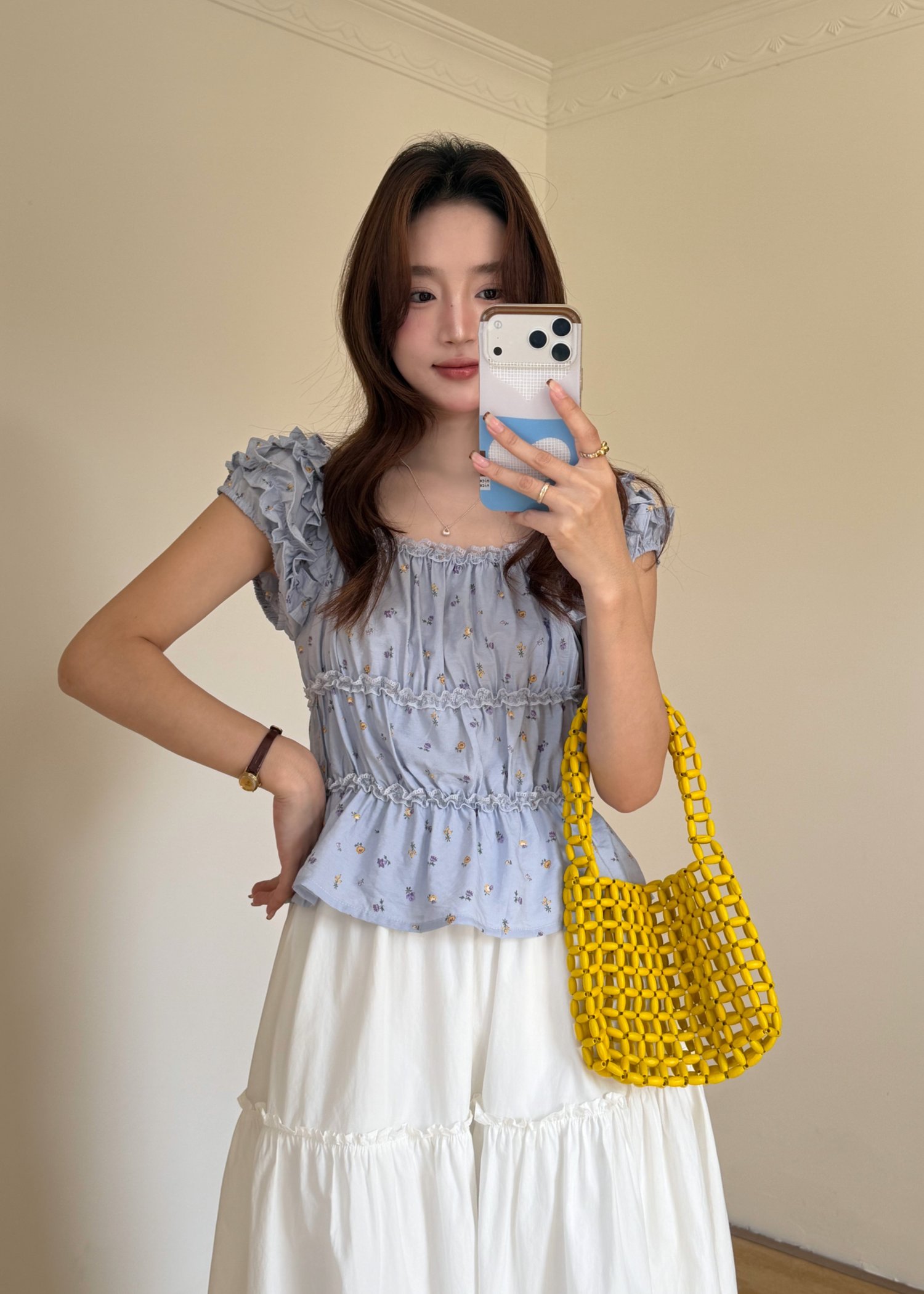 Mona Lacey Floral Top in Periwinkle