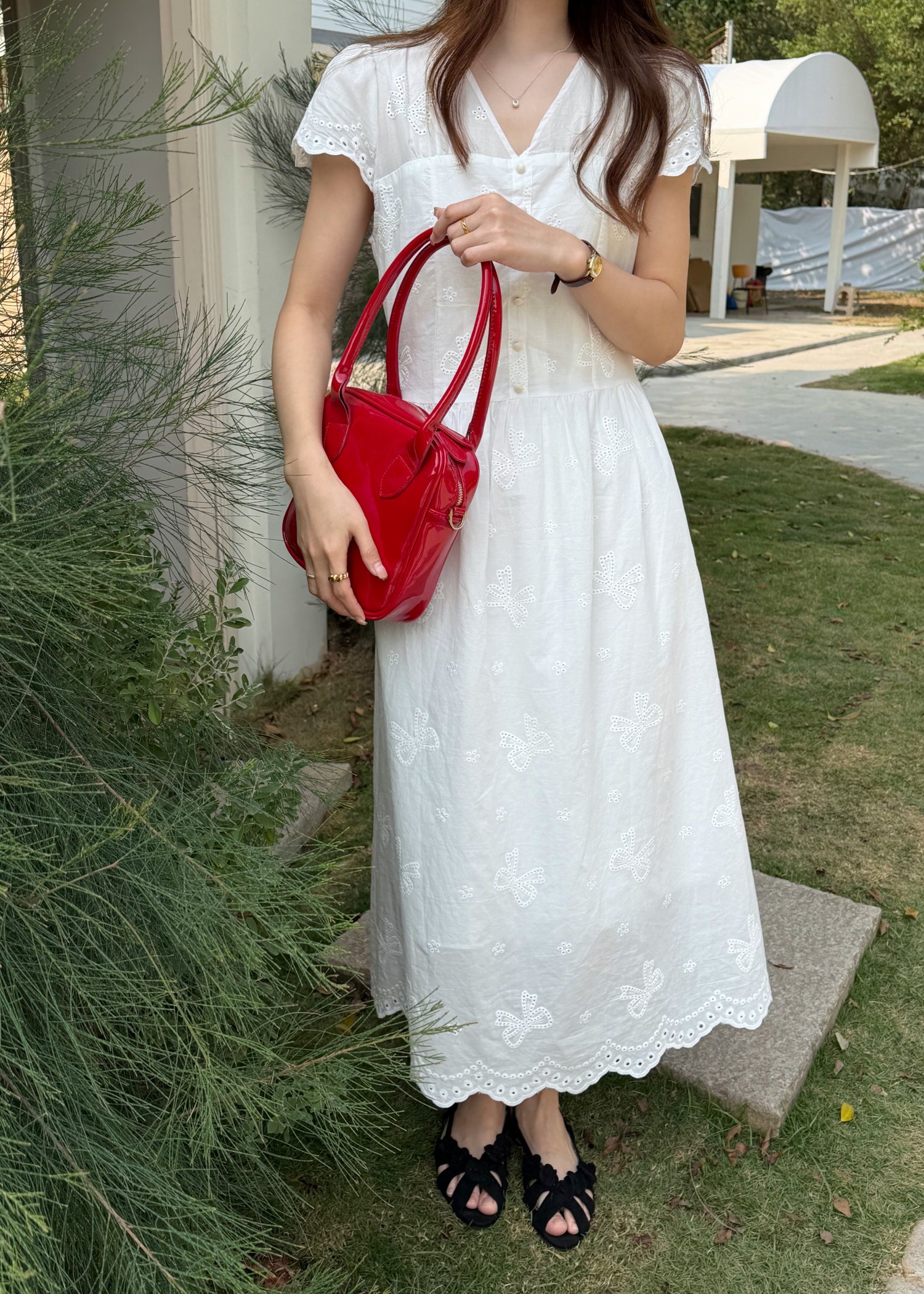 Elise Embroidery Eyelet Dress in White