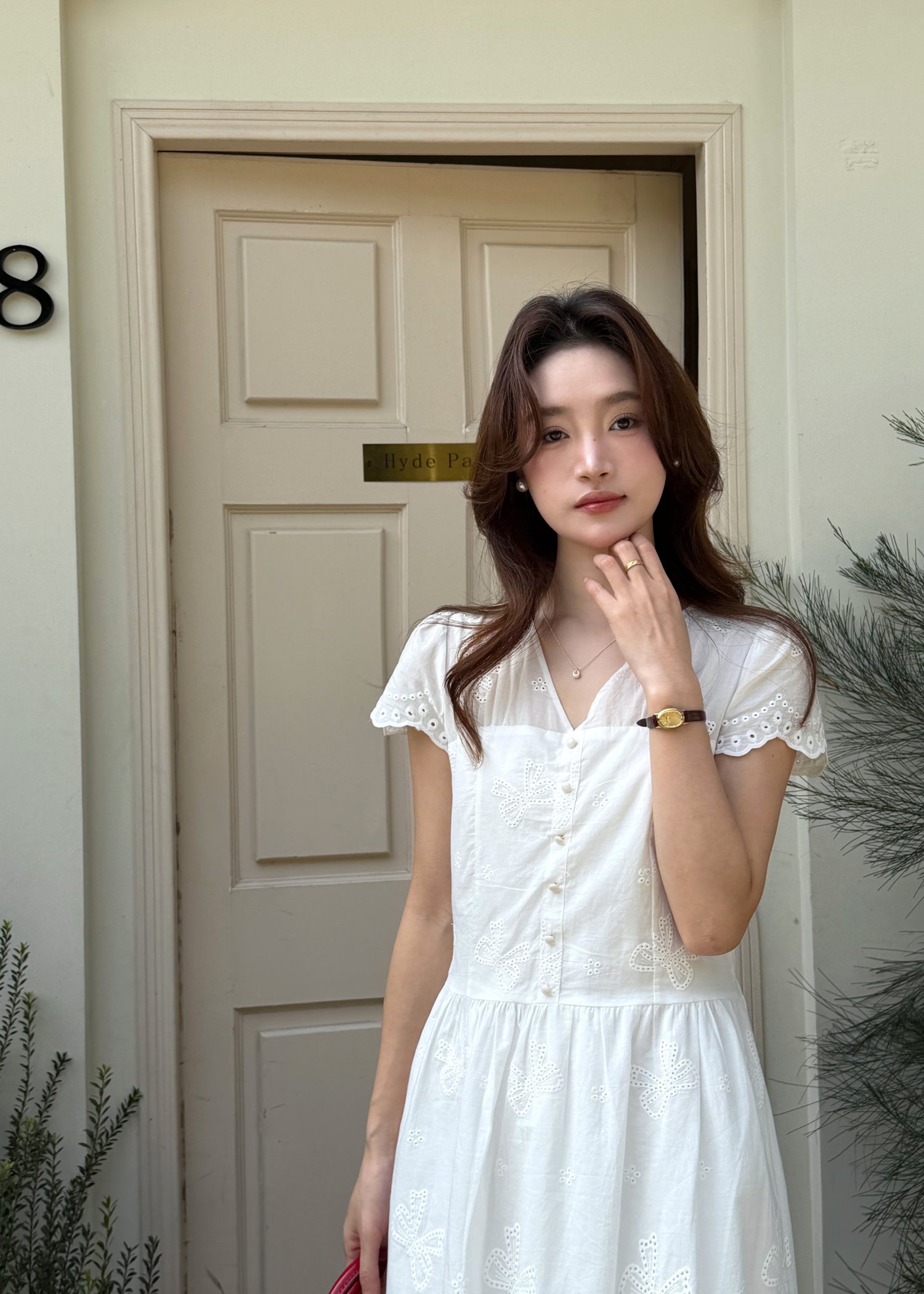 Elise Embroidery Eyelet Dress in White