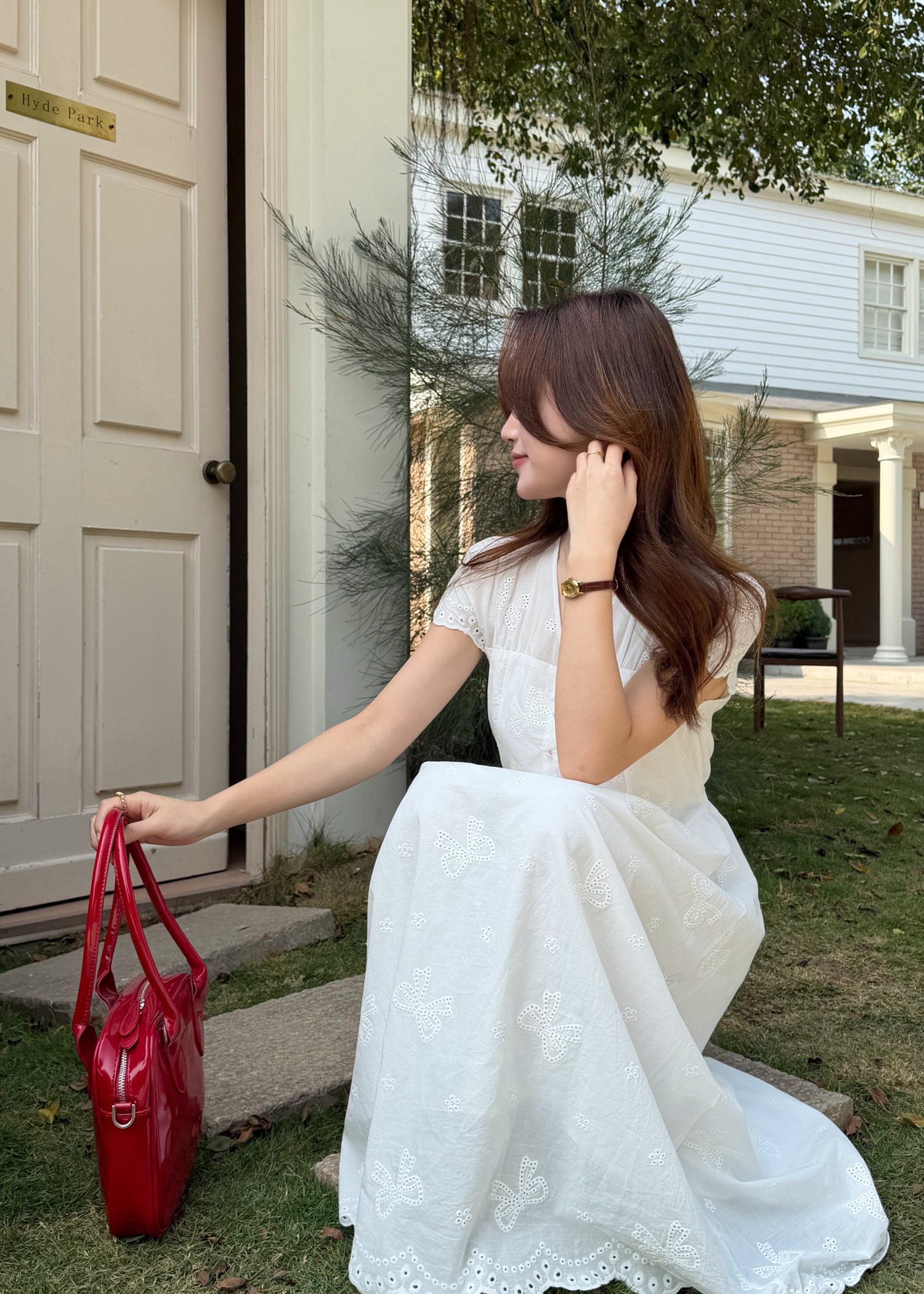 Elise Embroidery Eyelet Dress in White