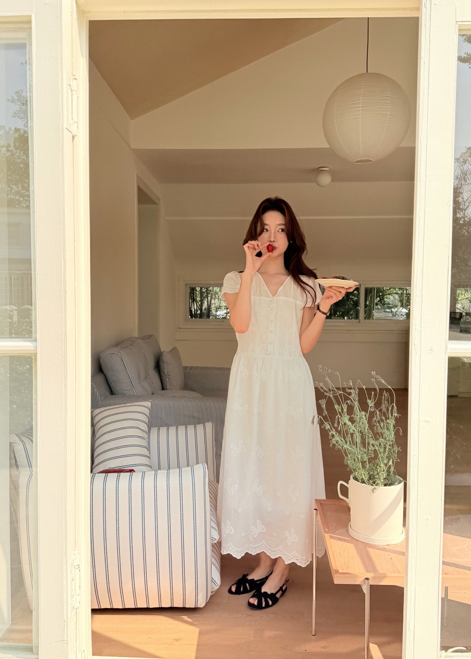 Elise Embroidery Eyelet Dress in White