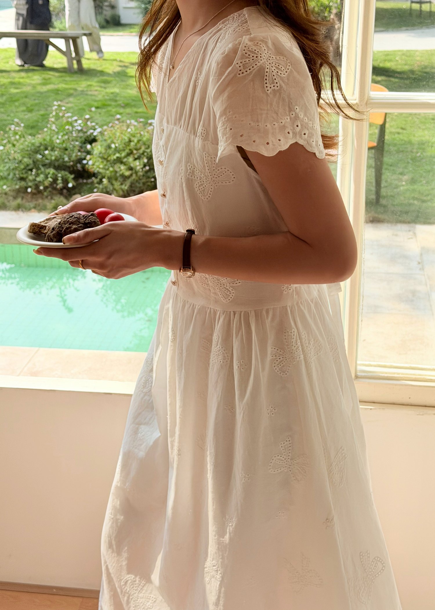 Elise Embroidery Eyelet Dress in White