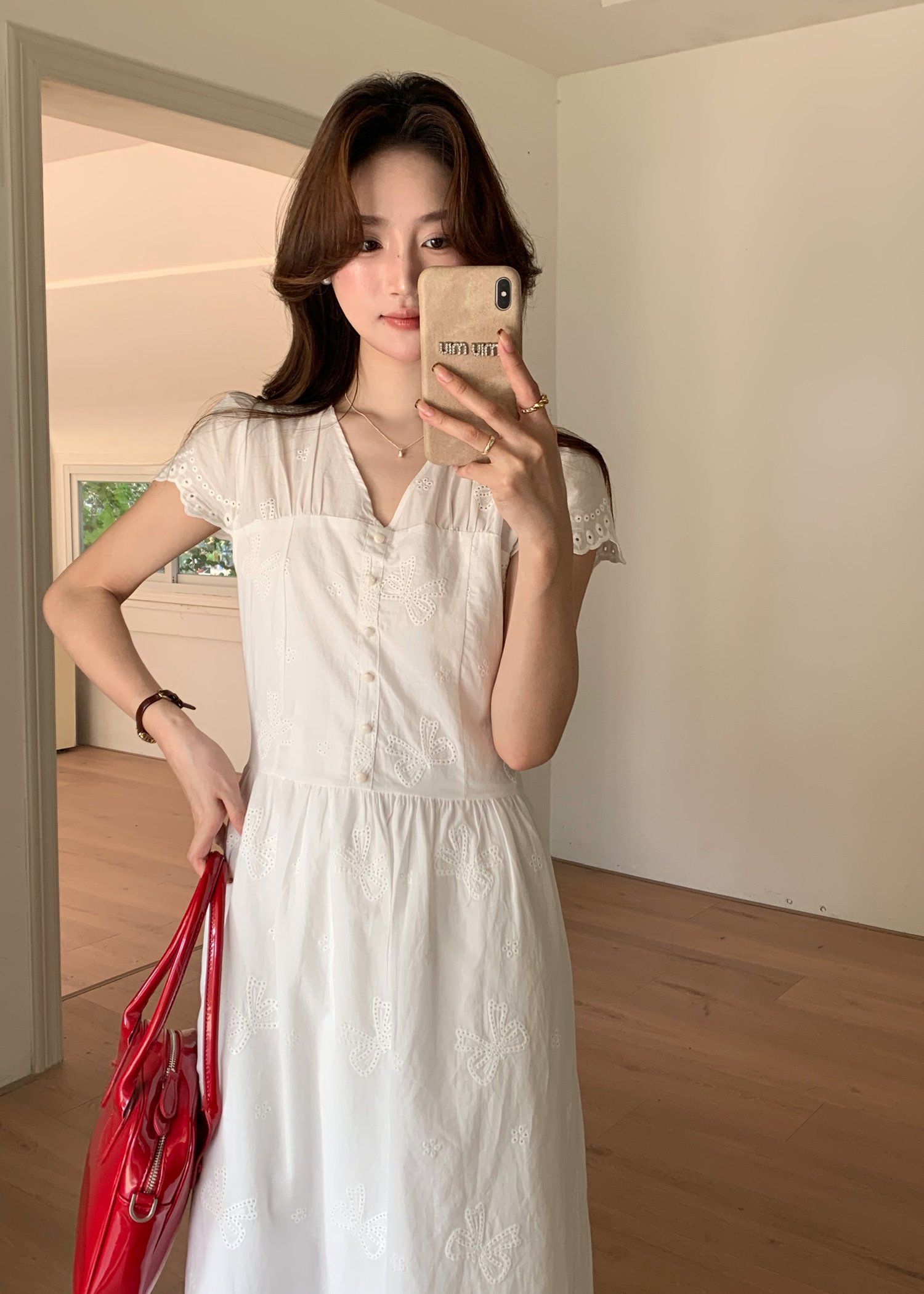 Elise Embroidery Eyelet Dress in White