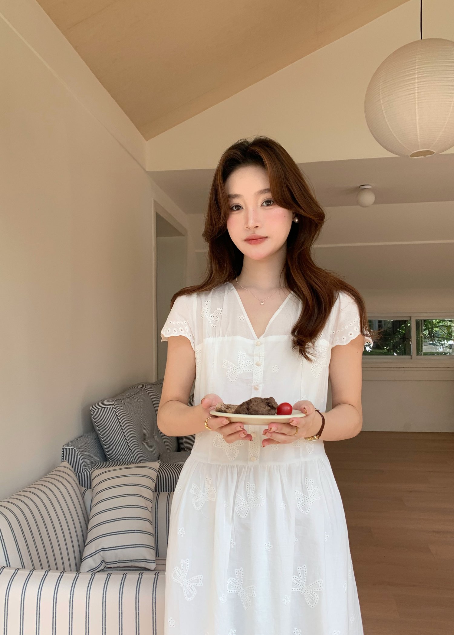 Elise Embroidery Eyelet Dress in White