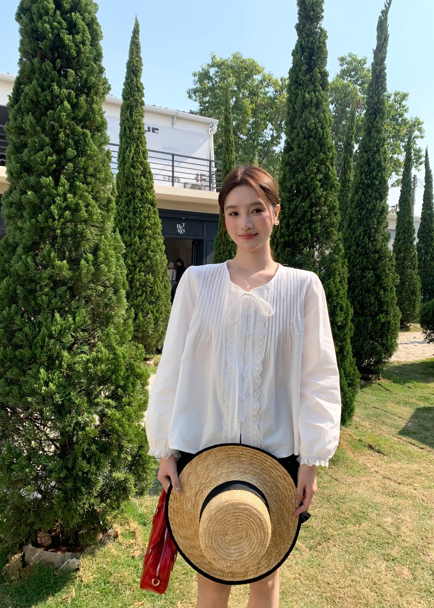 Arris Lacey Pleated Blouse in White