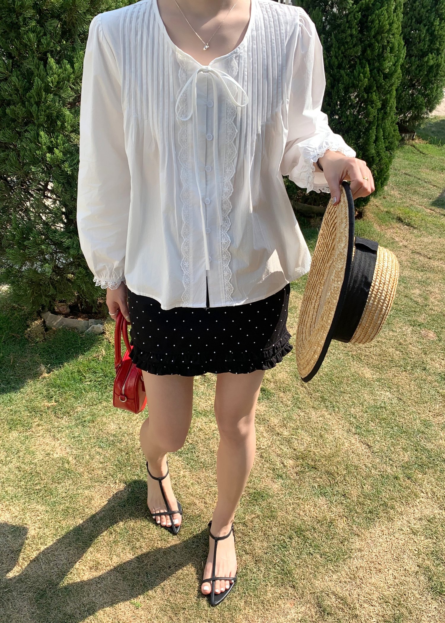 Arris Lacey Pleated Blouse in White