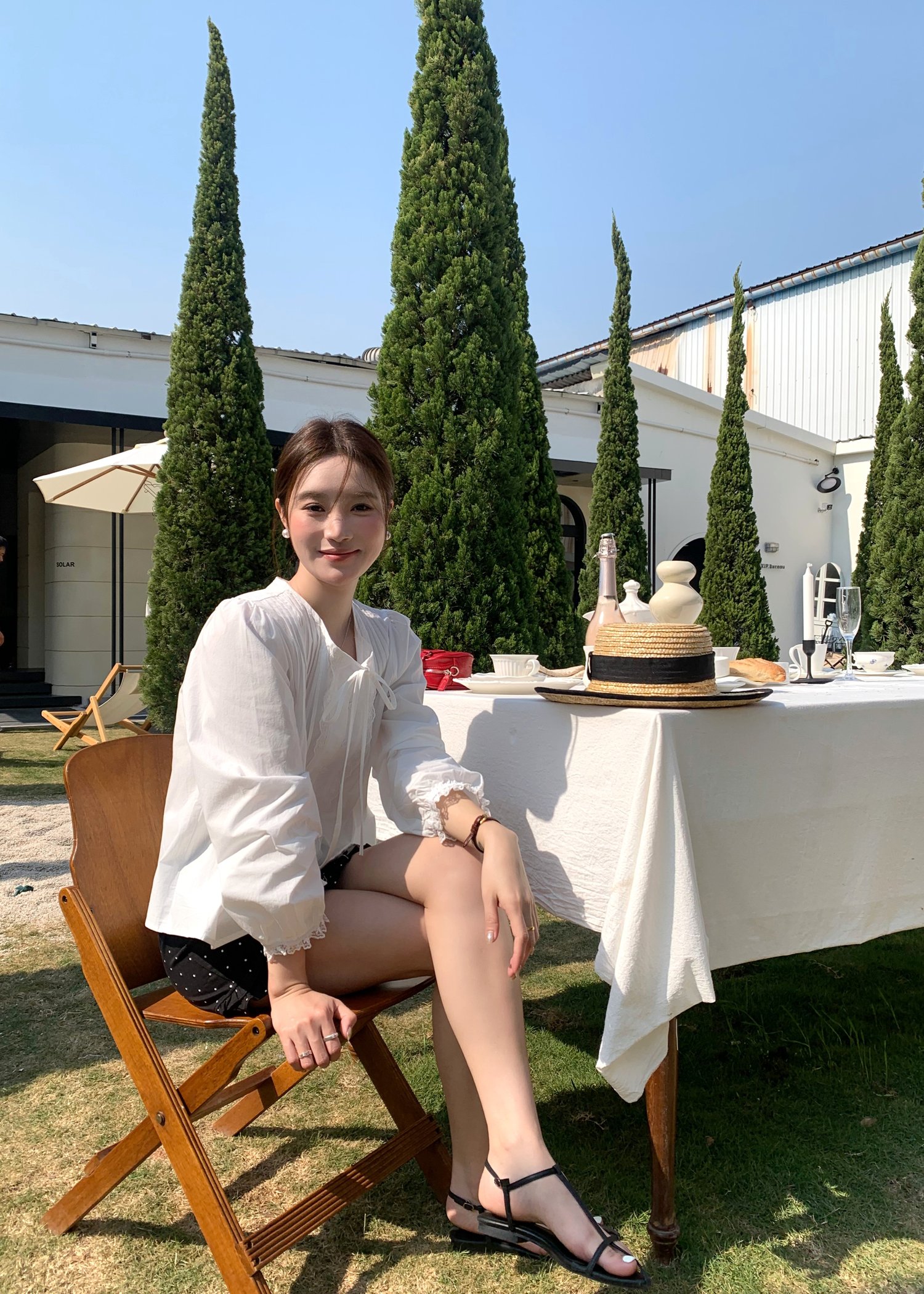 Arris Lacey Pleated Blouse in White