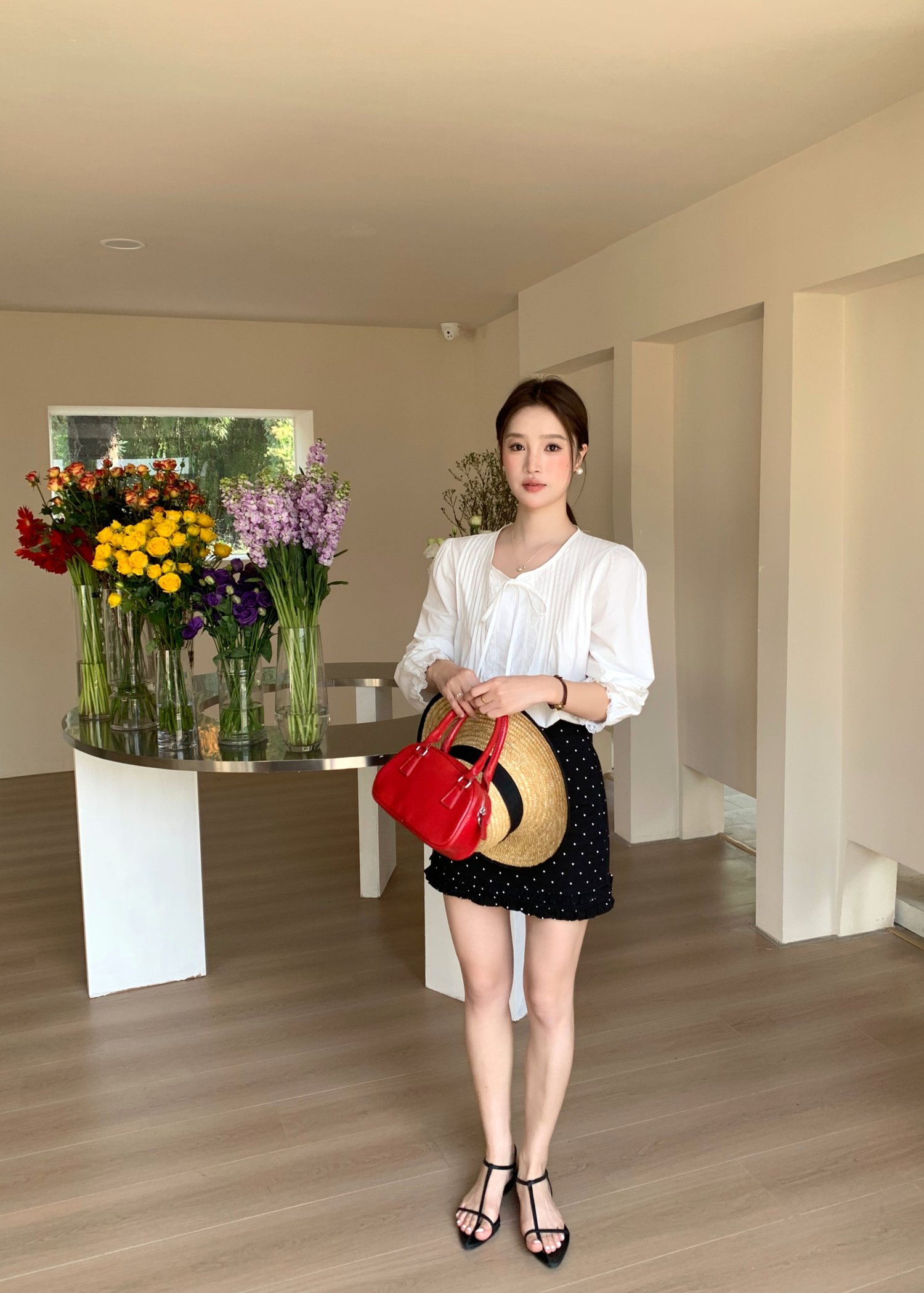 Arris Lacey Pleated Blouse in White