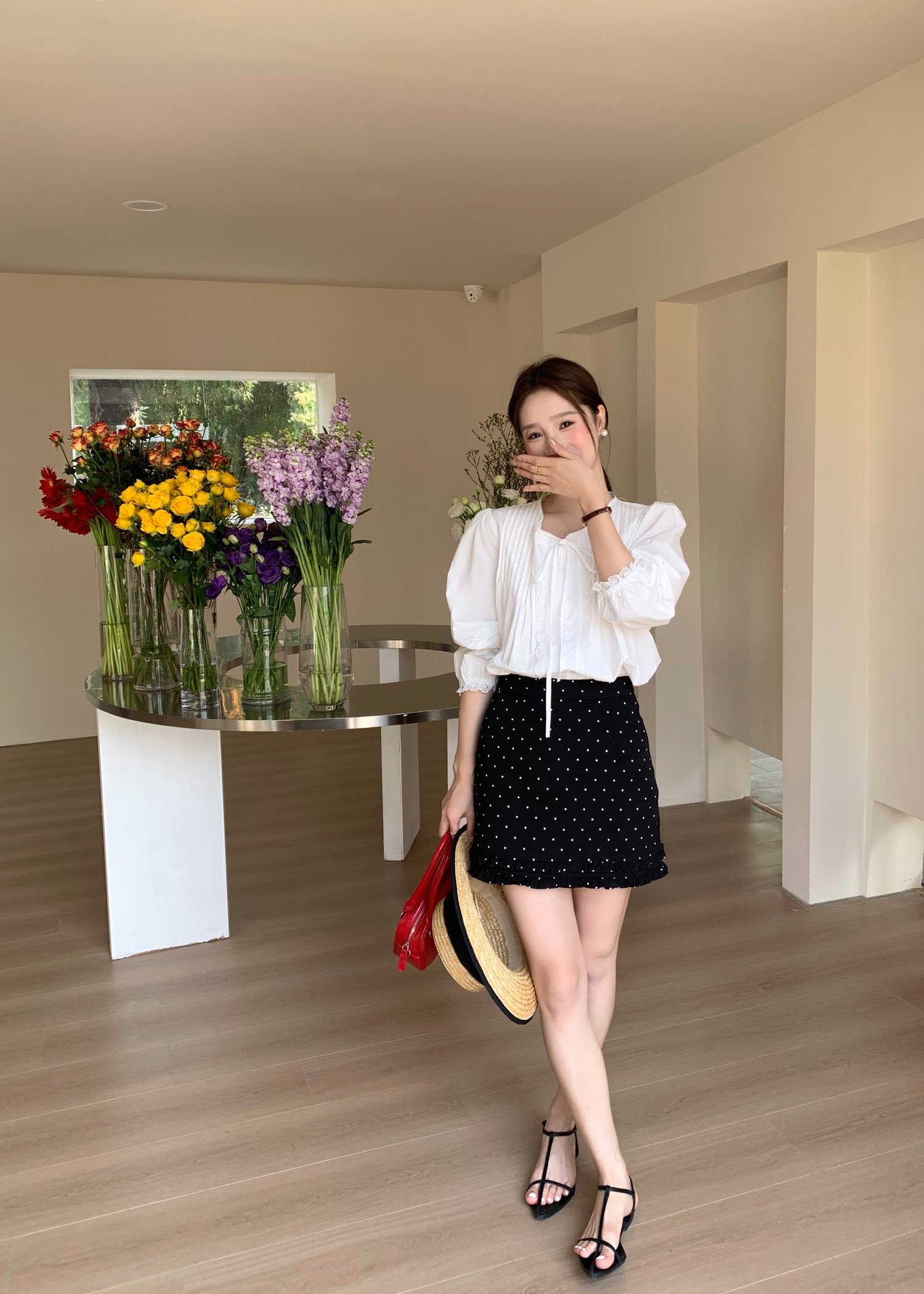 Arris Lacey Pleated Blouse in White