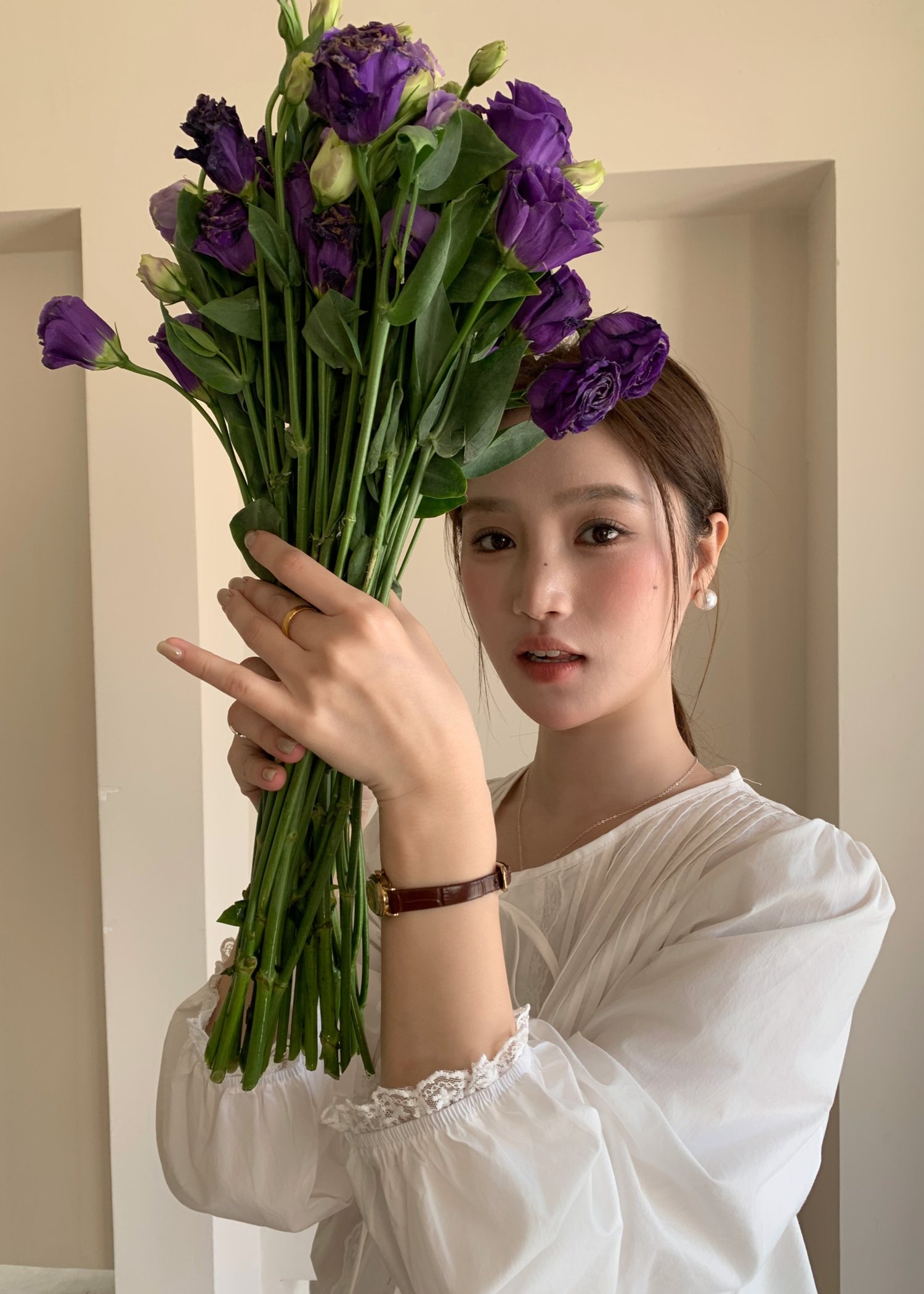 Arris Lacey Pleated Blouse in White