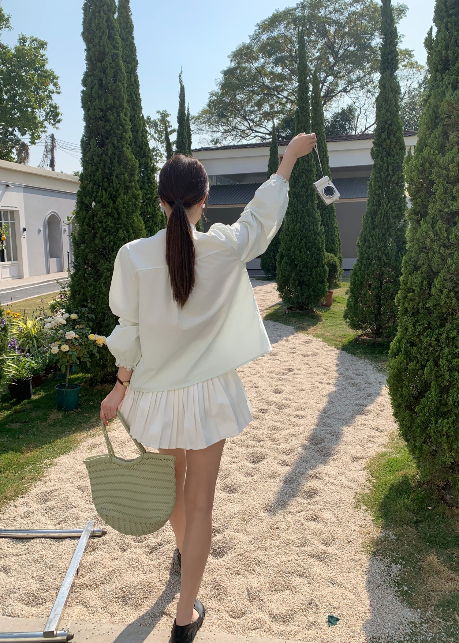 Arris Lacey Pleated Blouse in Milk Green