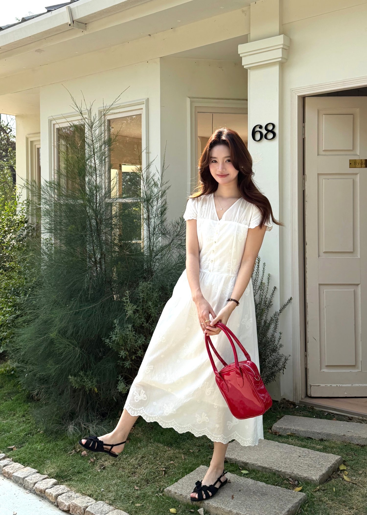 Elise Embroidery Eyelet Dress in White