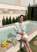 Arris Lacey Pleated Blouse in Milk Green