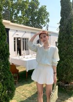 Arris Lacey Pleated Blouse in Milk Green