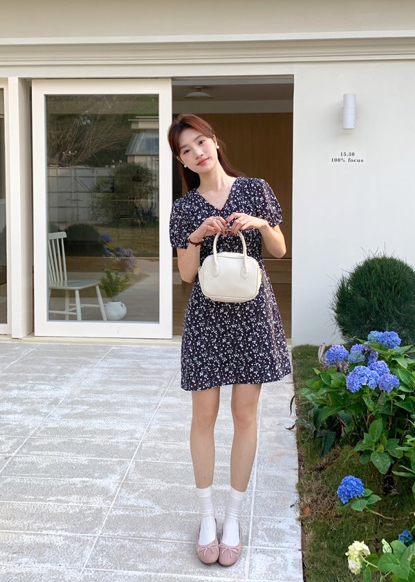 Le' Reve Floral Mini Dress in Black