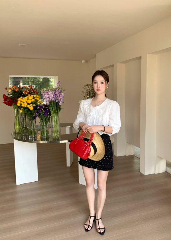 Arris Lacey Pleated Blouse in White