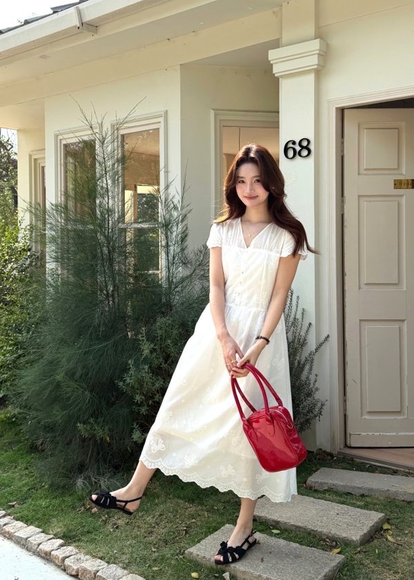 Elise Embroidery Eyelet Dress in White