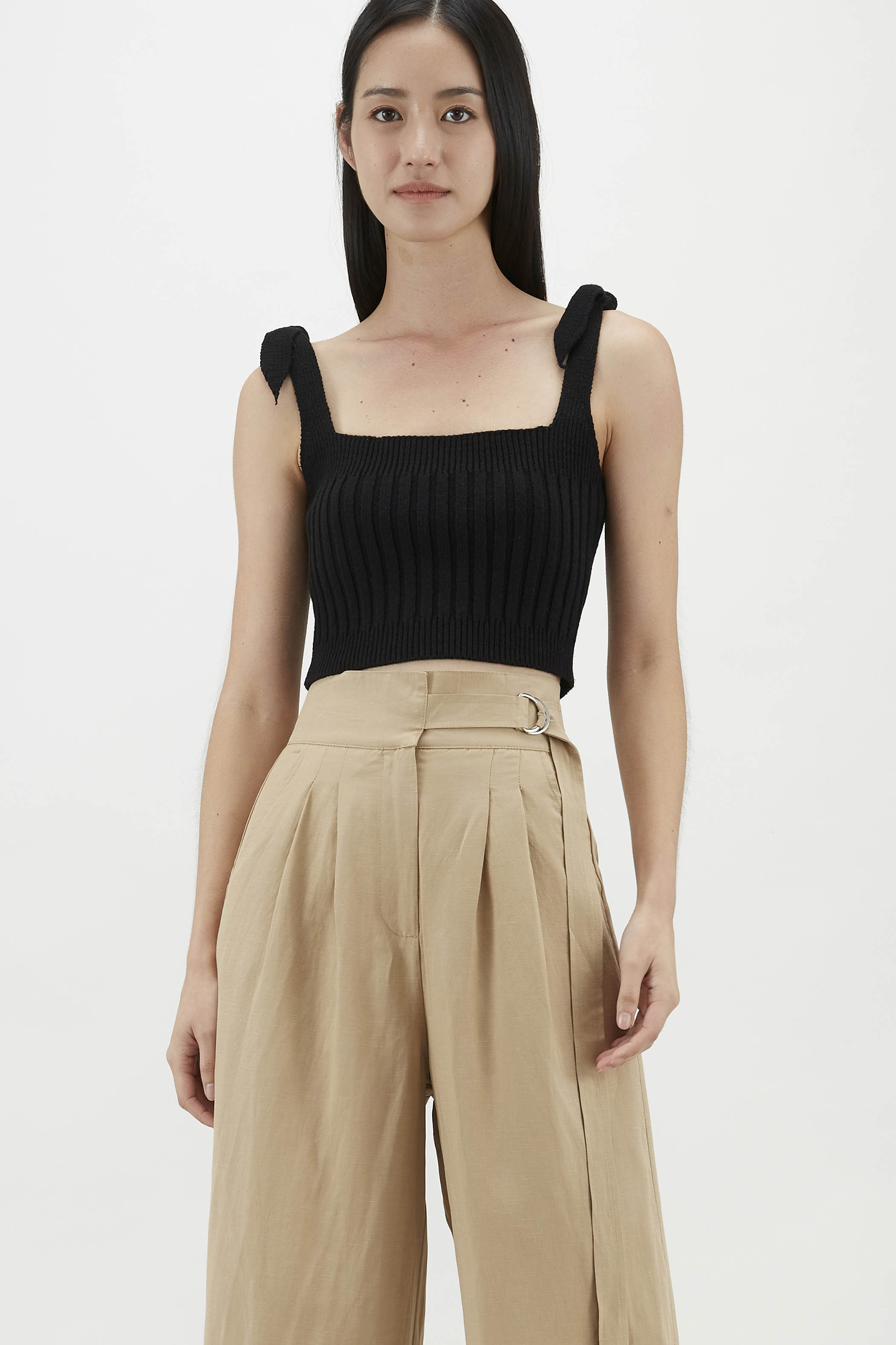 Faydra Tie-Strap Ribbed Top