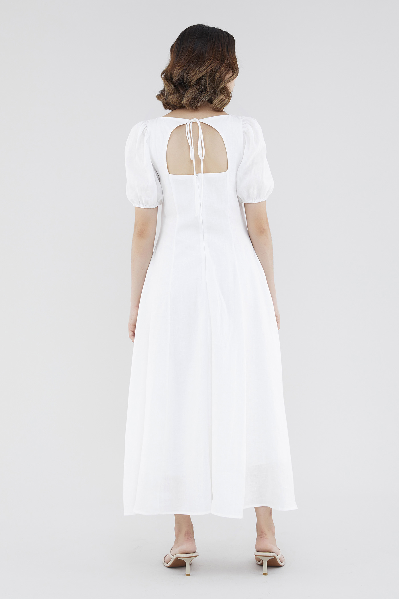 Pollee Linen Puff-Sleeve Dress