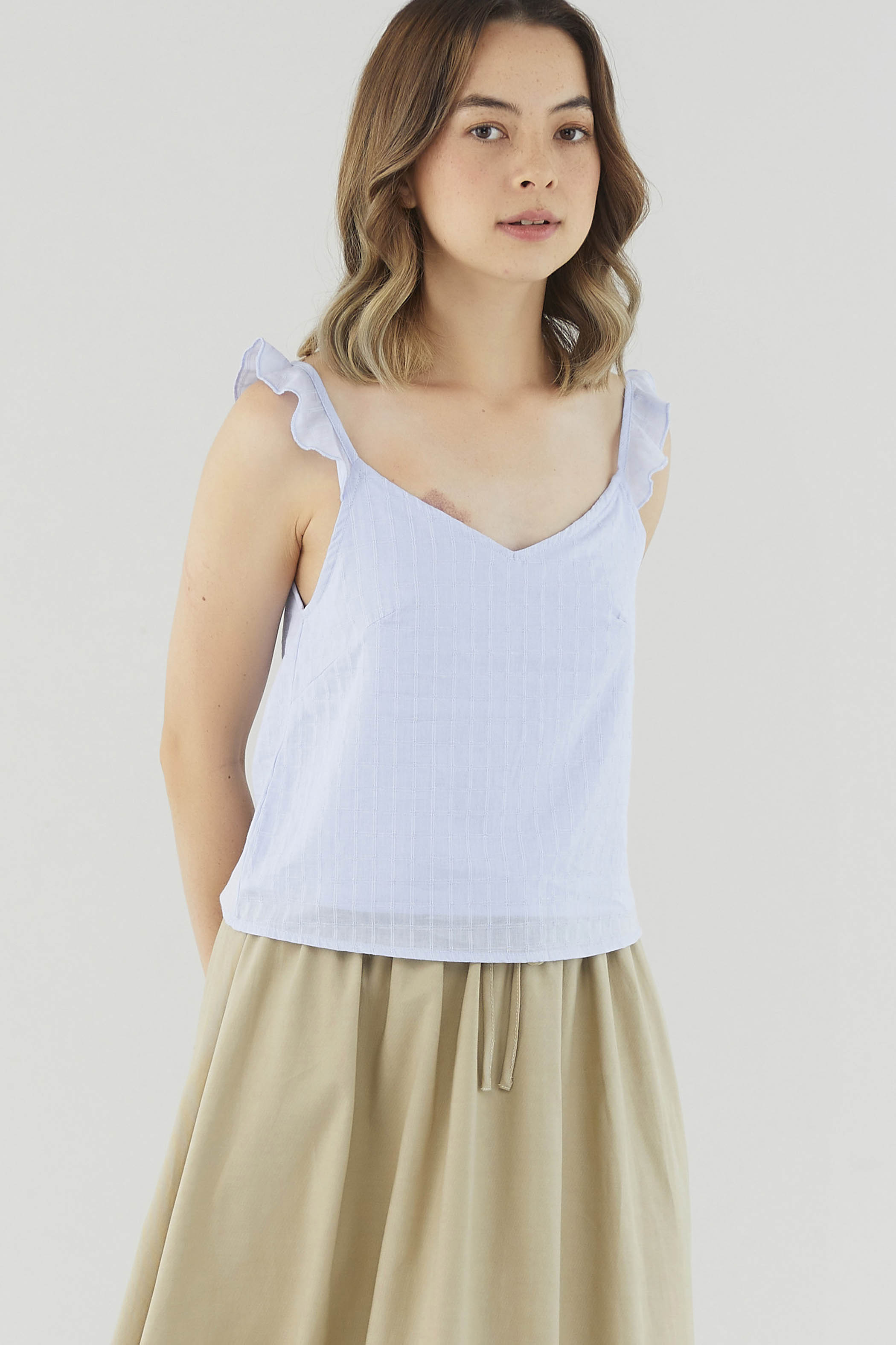 Nessy Ruffle Strap Broderie Top