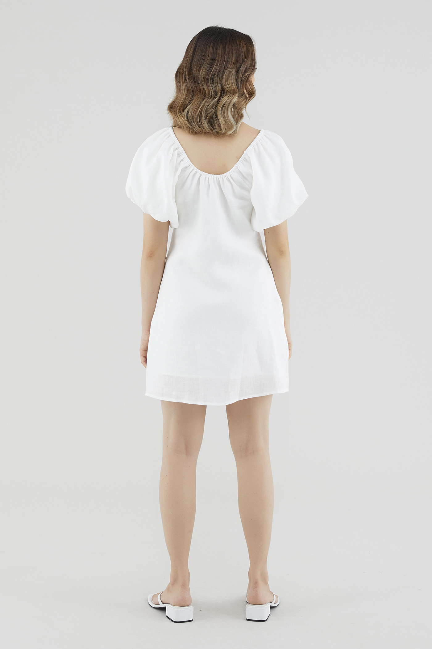 Bradee Linen Puff-Sleeve Dress
