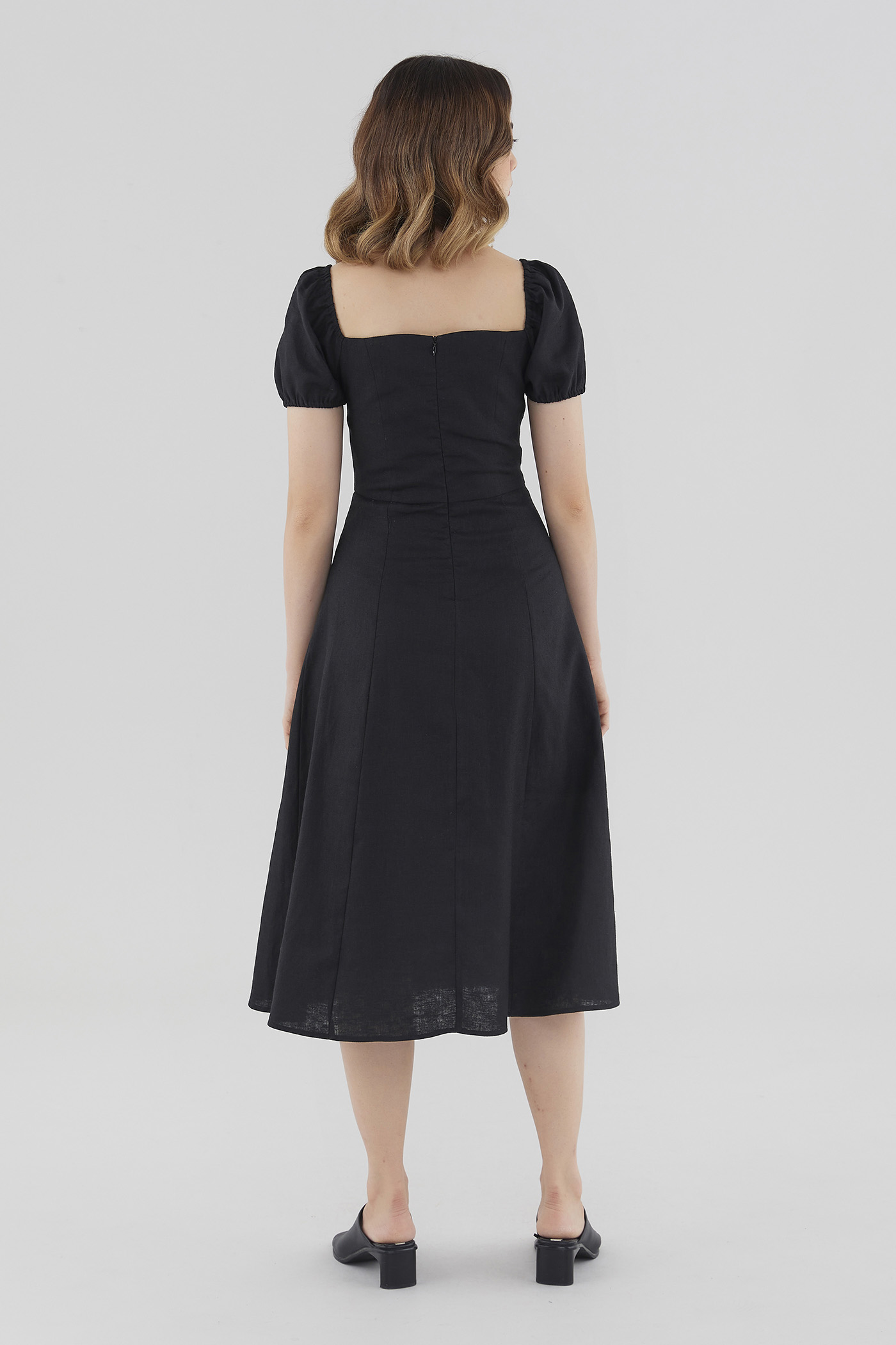 Danyka Linen Puff-Sleeve Dress