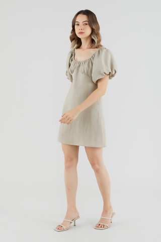 Bradee Linen Puff-Sleeve Dress
