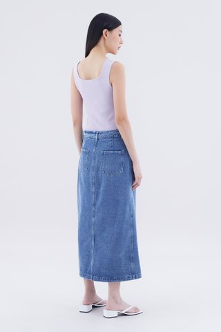 Dreya High-Rise Button-Down Denim Straight Skirt