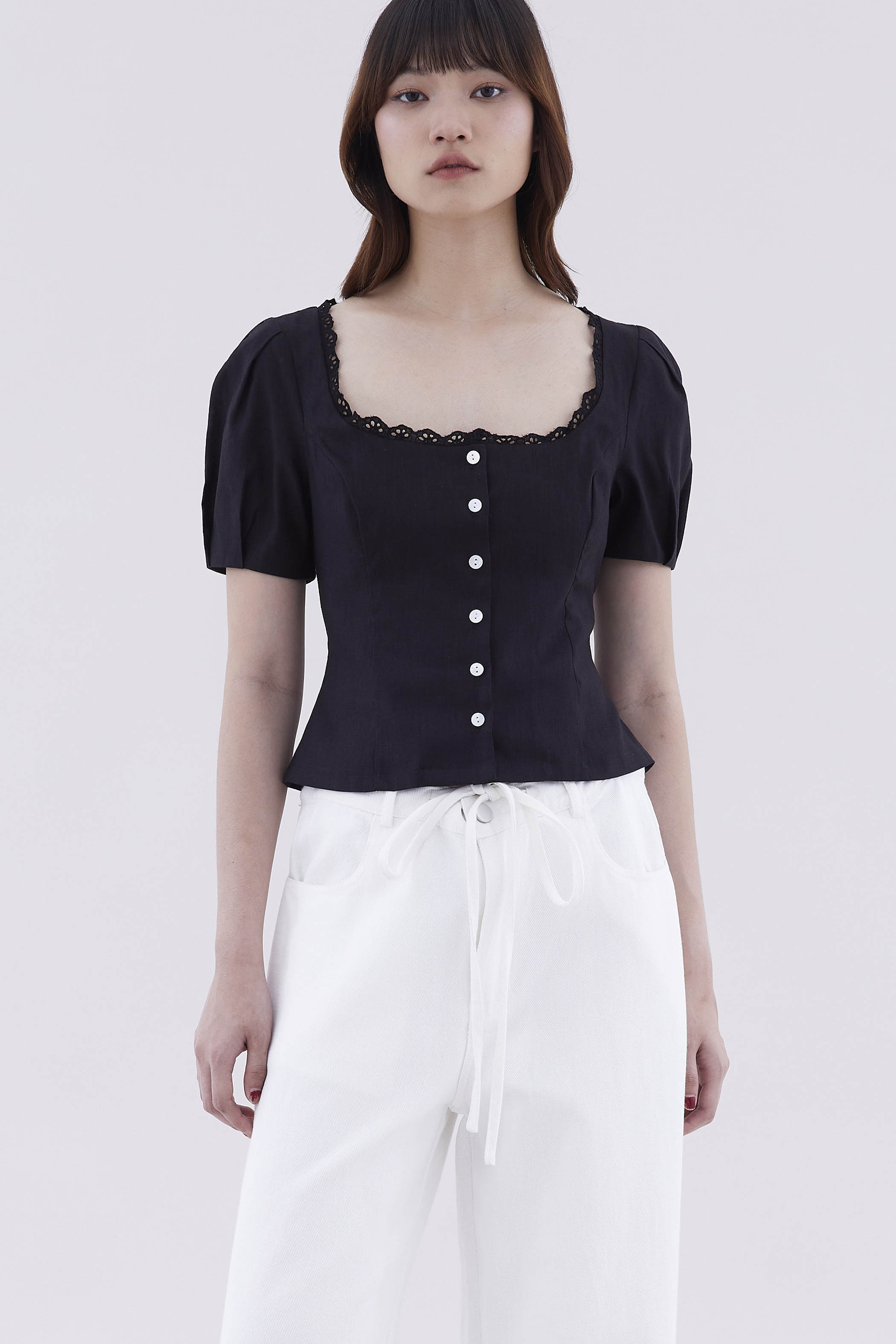 Tavea Lace Trim Button Front Blouse