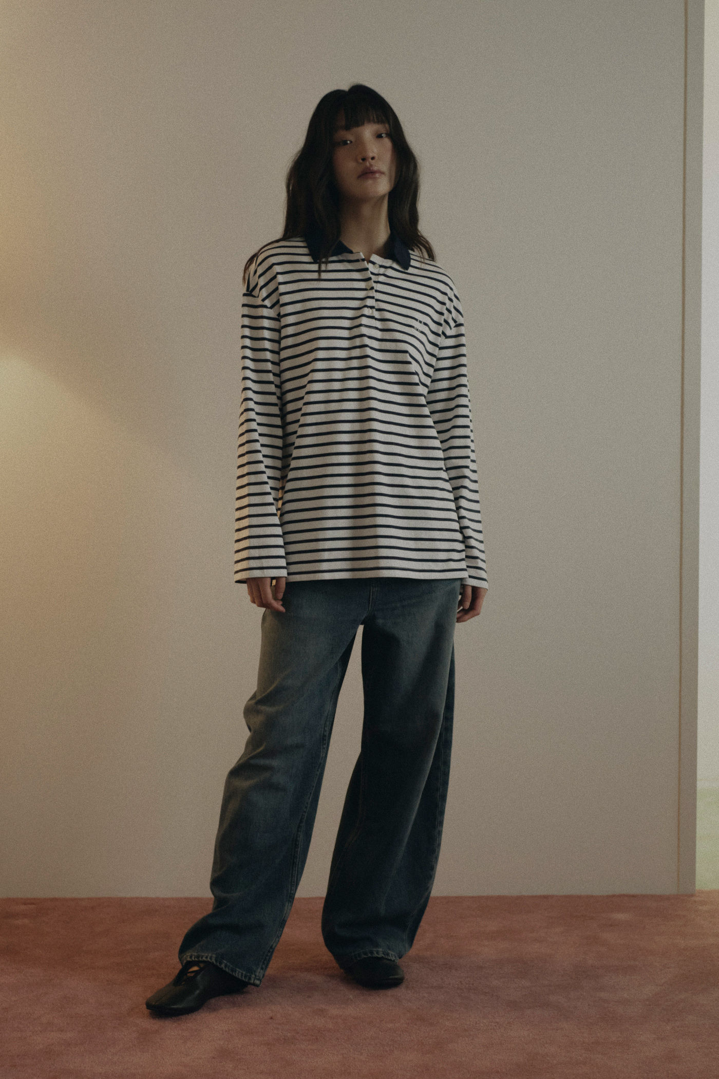 Long Sleeve Striped Polo Shirt