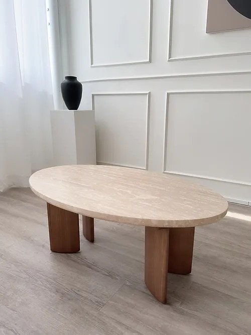 Cetaluia Oval Travertine Walnut Table Cetaluia Oval Travertine Walnut Table