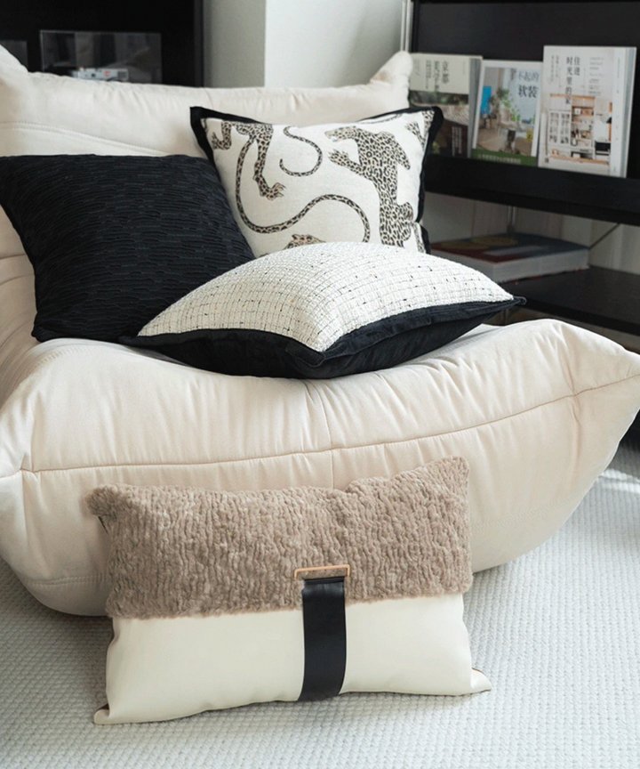Serchelle Leather x Sherling Cushion - Taupe