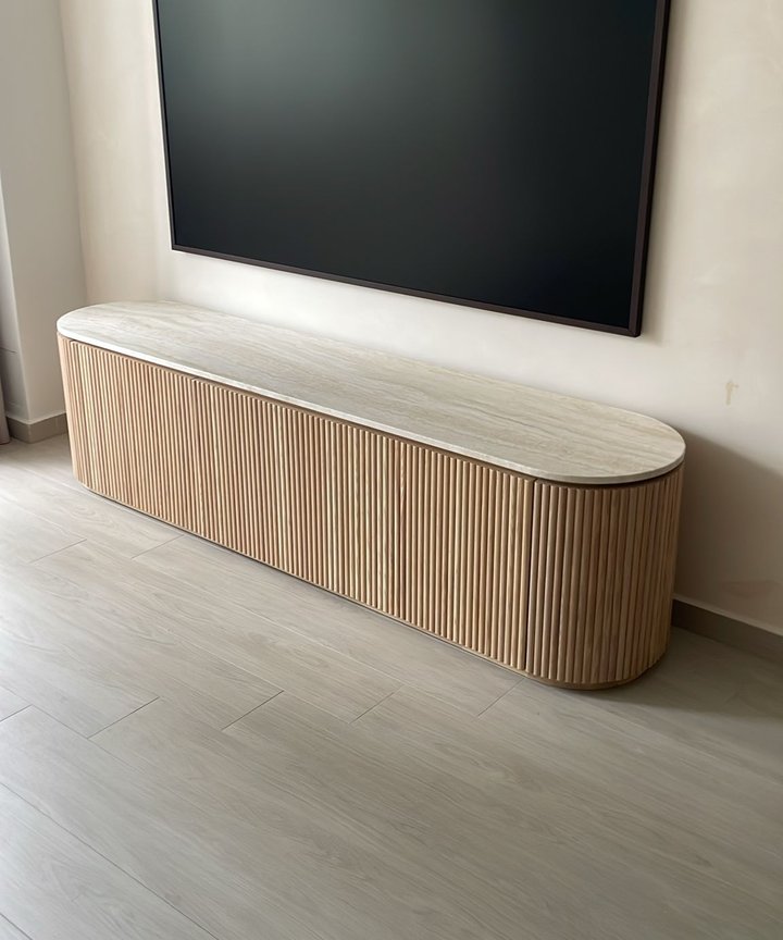 Falisse Travertine Fluted TV Console Falisse Travertine Fluted TV Console