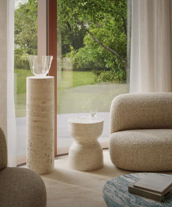 Celine Travertine Plinth - Cylindrical