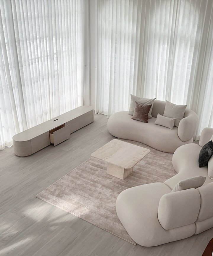 Eliesse Curved TV Console - Sintered Travertine